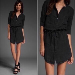 James Perse Black Drawstring Shirt Dress